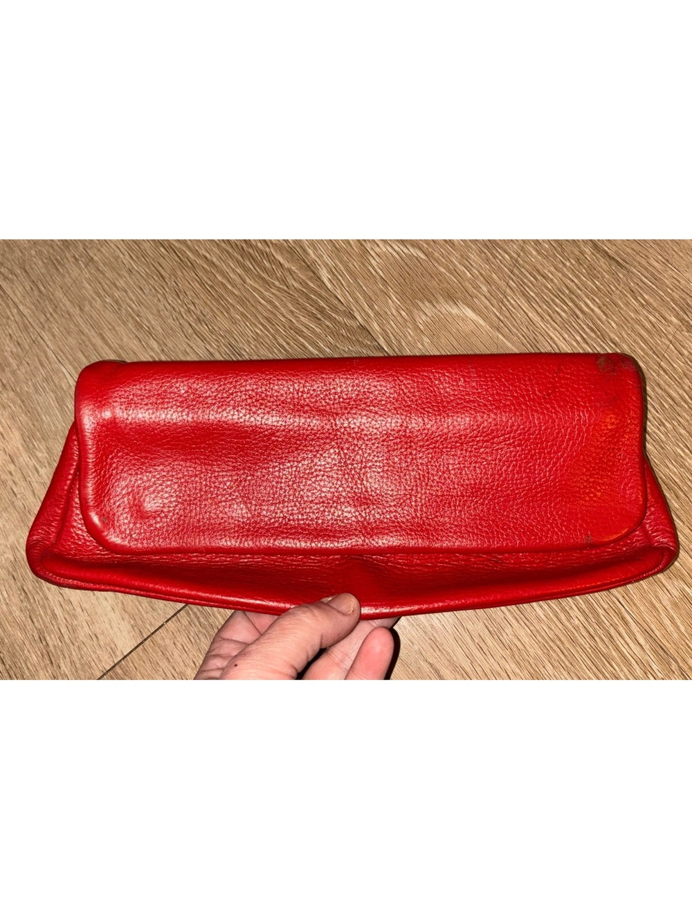 Vintage 1950s Fashions by Margolin Red Pebbled Leather Foldover Clutch Bag d19